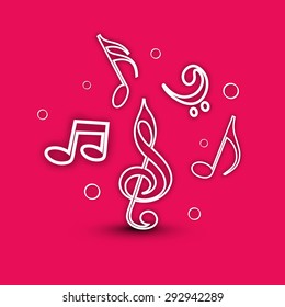 Musical notes in white underline on pink background.