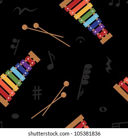 Musical (notes and xylophone) seamless pattern, vector