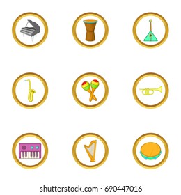 Musical orchestra icons set. Cartoon set of 9 musical orchestra vector icons for web isolated on white background