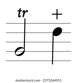 Símbolo musical de ornamento aislado en fondo blanco. Señal de Trill. Símbolo musical. Notación musical. Flashcard para aprender música.