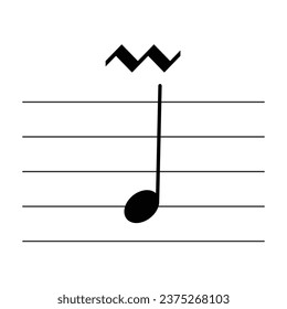 Musical ornament symbol isolated on white background. Upper mordent sign. Musical symbol. Musical notation. Flashcard for learning music.