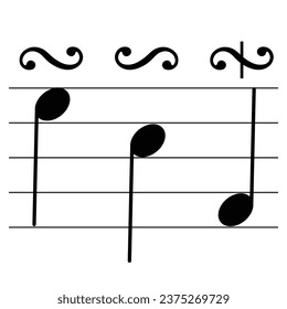 Musical ornament symbol isolated on white background.  Turn or Gruppetto sign. Musical symbol. Musical notation. Flashcard for learning music.