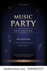 Musical Party Poster Flyer Template. Vector illustration template for concert, disco, club party, event invitation, cover festival.