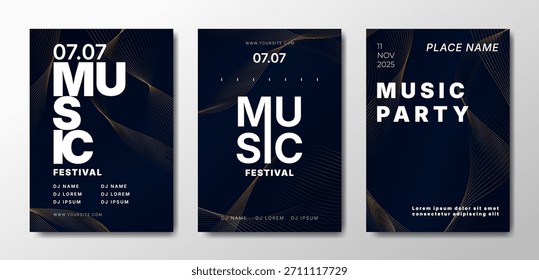 Musical party posters set. Dark templates for your event.