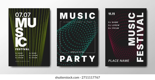 Musical party posters set. Dark templates for your event.