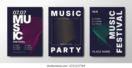 Musical party posters set. Dark templates for your event.