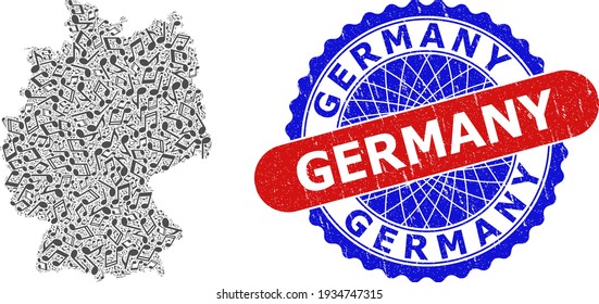 Musikalisches Muster für Deutschland Karte und Bicolor Grunge Seal Stamp