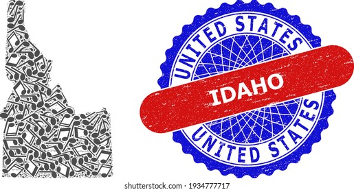 Musical Pattern for Idaho State Map and Bicolor Textured Stamp