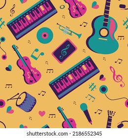 Musical pattern instruments icons classical decor. Vector Illustration.