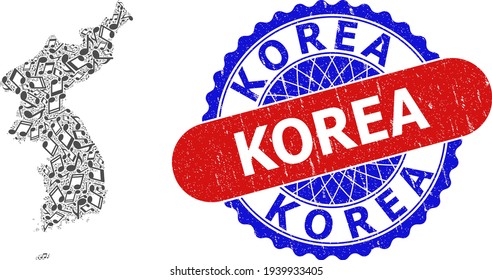 Patrón musical para el mapa de Corea y el sello texturizado con color