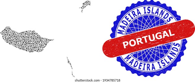 Musical Pattern for Madeira Islands Map and Bicolor Distress Seal