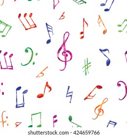 Musical pattern. Music notes and signs seamless background