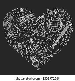 Musical pattern for posters, banners. Music festival, karaoke, disco, rock.