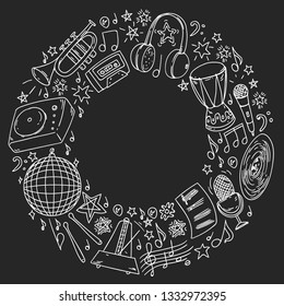 Musical pattern for posters, banners. Music festival, karaoke, disco, rock.