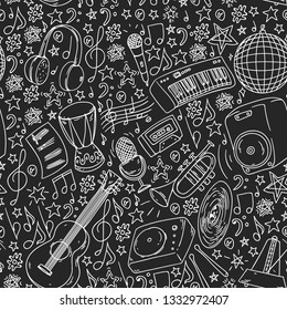 Musical pattern for posters, banners. Music festival, karaoke, disco, rock.