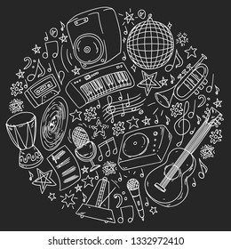 Musical pattern for posters, banners. Music festival, karaoke, disco, rock.