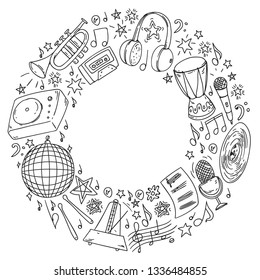 Musical pattern for posters, banners. Music festival, karaoke, disco, rock.