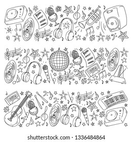 Musical pattern for posters, banners. Music festival, karaoke, disco, rock.