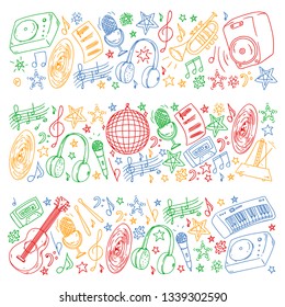 Musical pattern for posters, banners. Music festival, karaoke, disco, rock.