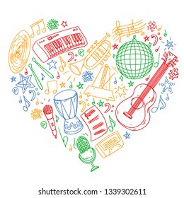 Musical pattern for posters, banners. Music festival, karaoke, disco, rock.