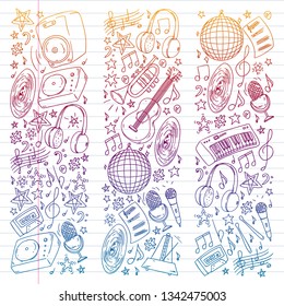 Musical pattern for posters, banners. Music festival, karaoke, disco, rock.