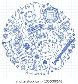 Musical pattern for posters, banners. Music festival, karaoke, disco, rock.