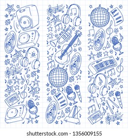 Musical pattern for posters, banners. Music festival, karaoke, disco, rock.