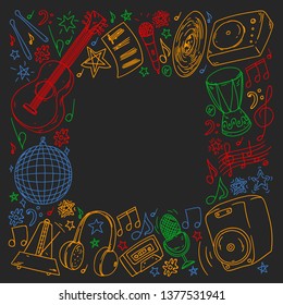 Musical pattern for posters, banners. Music festival, karaoke, disco, rock.