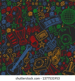 Musical pattern for posters, banners. Music festival, karaoke, disco, rock.