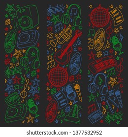 Musical pattern for posters, banners. Music festival, karaoke, disco, rock.