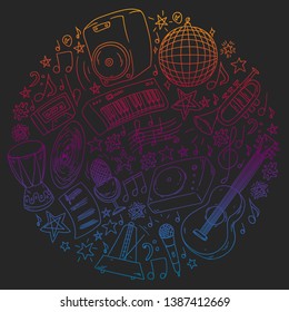 Musical pattern for posters, banners. Music festival, karaoke, disco, rock.