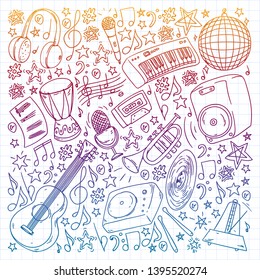 Musical pattern for posters, banners. Music festival, karaoke, disco, rock.