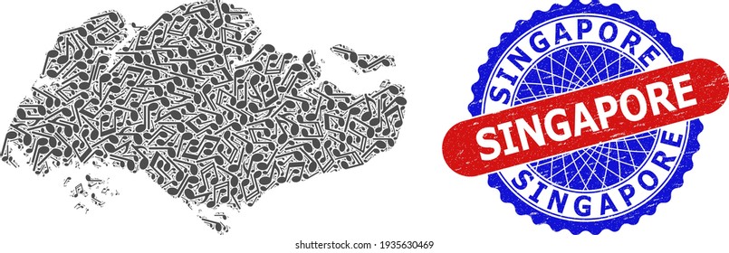Musikmuster für Singapur Map und Bicolor Distress Seal Stamp