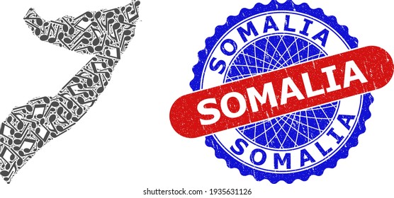 Musical Pattern for Somalia Map and Bicolor Distress Seal Stamp