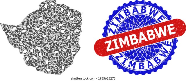 Musikalisches Muster für Simbabwe-Karte und Bicolor-Stempel