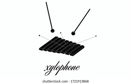 Musical percussion instrument xylophone with sticks