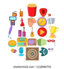 Musical performance icons set. Cartoon set of 25 musical performance vector icons for web isolated on white background