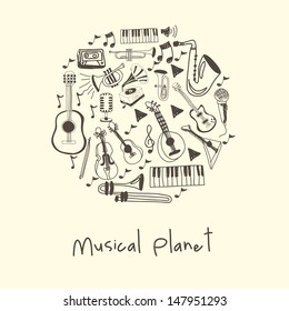 musical planet over white background vector illustration 