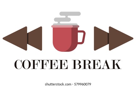 musical player and cup of coffee, fragrant drink, music and tea, vector image, flat design