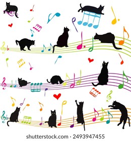 Musical portable with musical notes and silhouettes of cats