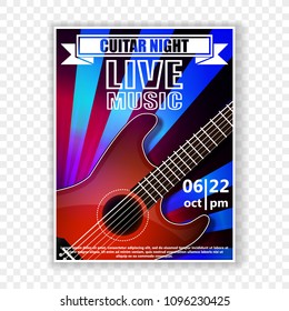 Musical poster with a guitar. Live music vector