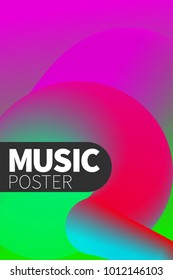 Musical poster. Template of flyer, banner, background for advertisement of night club, summer music party. Fluid, flow of color. Vector illustration