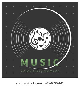 Musical poster with vinyl record. Design banner for music events, invitation, cover album, advertising. Vector illustration