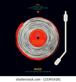 Musical poster for your design. Music elements design for card, invitation, flyer. Music background vector illustration. Vinyl record.