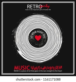 Musical poster for your design. Music elements design for card, invitation, flyer. Music background vector illustration. Vinyl record.