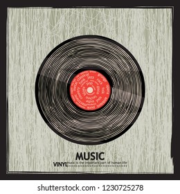 Musical poster for your design. Music elements design for card, invitation, flyer. Music background vector illustration. Vinyl record.