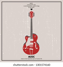 Musical poster for your design. Music elements design for card, invitation, flyer. Music background vector illustration. Vintage poster with guitar. 