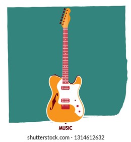 Musical poster for your design. Music elements design for card, invitation, flyer. Music background vector illustration. Vintage poster with guitar.