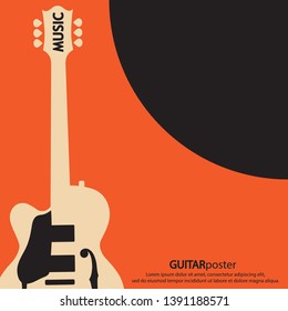 Musical poster for your design. Music elements design for card, invitation, flyer. Music background vector illustration. Vintage poster with guitar. 