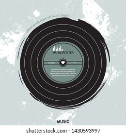 Musical poster for your design. Music elements design for card, invitation, flyer. Music background vector illustration. Vinyl record.